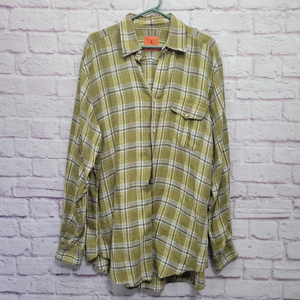 Martin Dingman Countrywear‎ Button Shirt Mens XXL Linen Plaid Casual Lightweight
